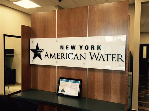 New york water, Utlity company Sign with Glass and standoffs 1/4" backsprayed white glass with 1/4" plexiglass acrylic , Water jet cut , Painted black