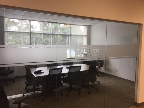 CALIBER HOME LOAN LOGO CONFERENCE ROOM GLASS ETCHED FROSTED GLASS MELVILLE